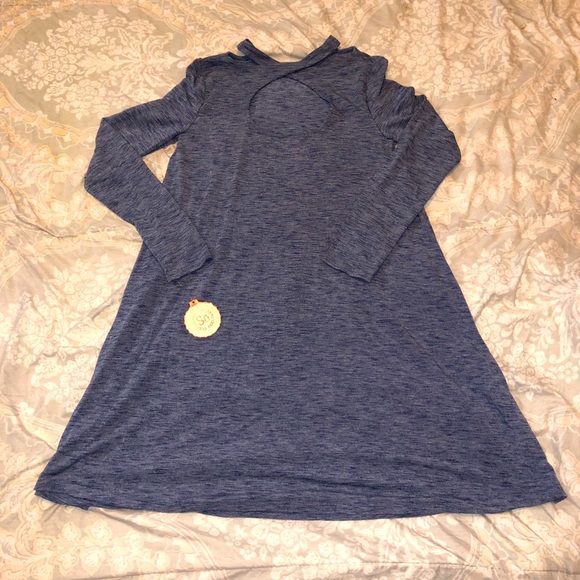 Blue Long Sleeve Swing Dress with Cris-Cross Neck - Picture 1 of 8